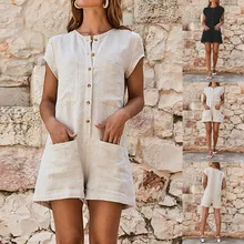 Women's Loose Jumpsuit Trousers Baggy Button Collar Beach Summer Party Women's Loose Jumpsuit Trousers Baggy Button Collar Beach Summer Party