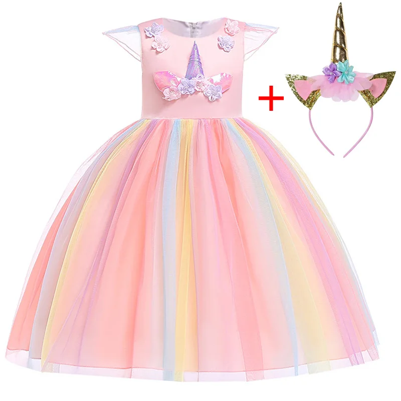 Платье с единорогом для девочек; Радужное платье-пачка принцессы для малышей; детское праздничное платье для маленьких девочек; карнавальный костюм на Рождество, Хэллоуин