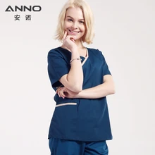 Темно-синие классический Рубашка с короткими рукавами форма медсестры, медицинская скрабы Комплект Одежда для хирургов доктор Костюм больничное дентальное ткани