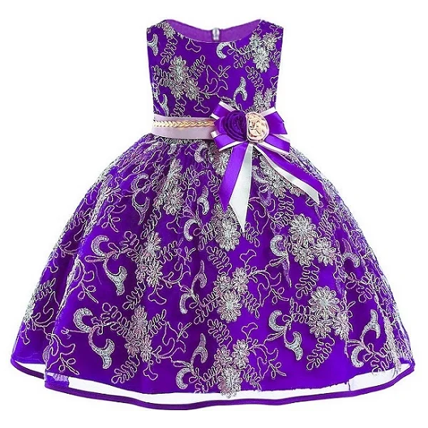 Высококачественное Кружевное платье-пачка принцессы с блестками и большим бантом для девочек, г., Летнее нарядное платье на свадьбу для девочек от 3 до 12 лет - Цвет: purple