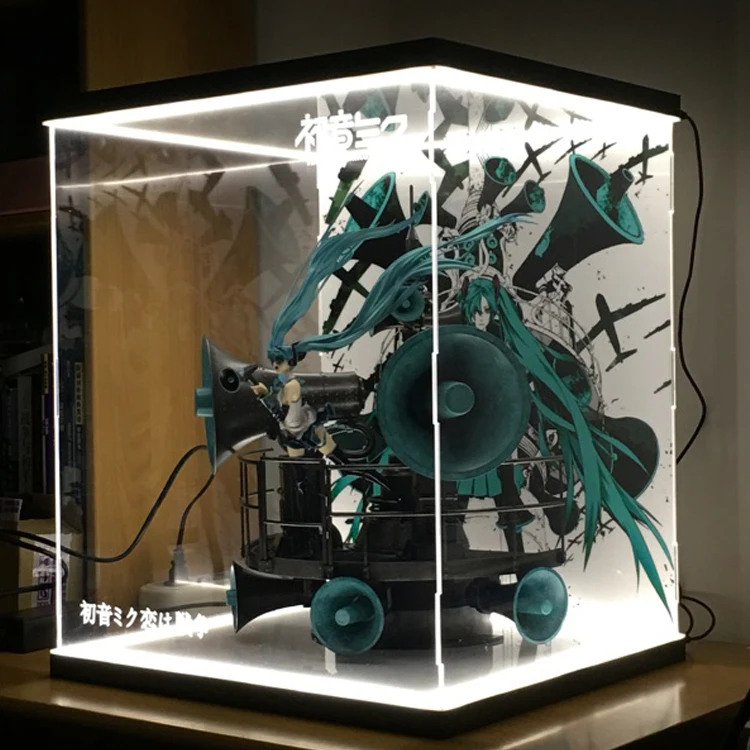 

Acrylic Assembly Clear Hatsune Miku Love is War ver. DX Scale Figure Display Case Dust Proof Box with double led light base