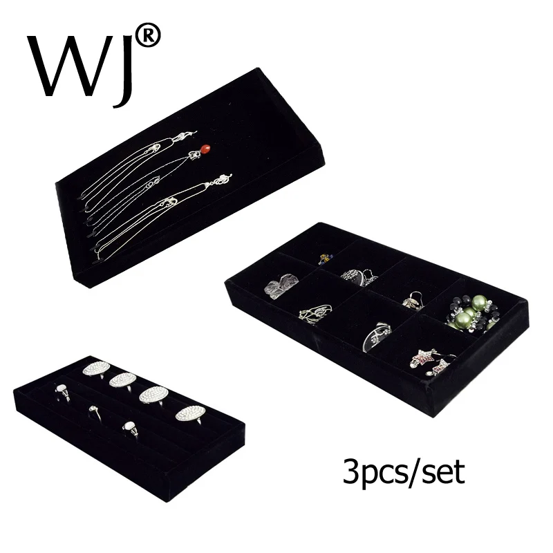 Trendy Black Velvet 11x22cm Jewelry Display Tray Kit Ring Bracelet