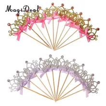 MagiDeal 10 шт миниатюрная Корона торт Топпер еда выбрать s с лентой большой кексы Декор деревянный выбор-фиолетовый/розовый