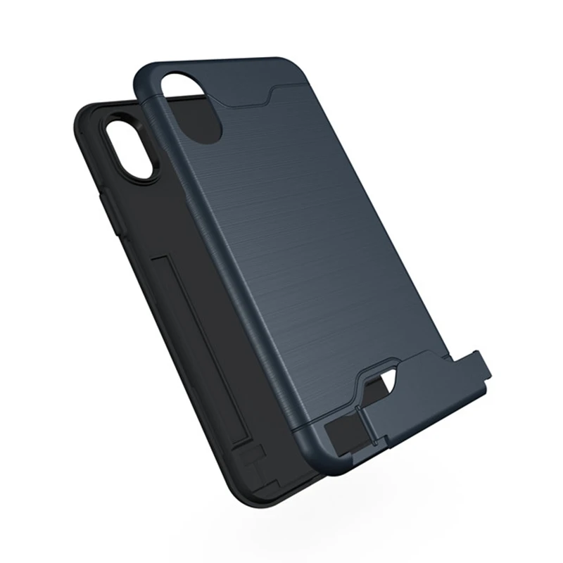 Para iphone XS Max XR cepillado doble capa armadura de silicona a prueba de golpes funda de teléfono para iphone 8 7X6 6 funda con ranura para tarjetas s Plus