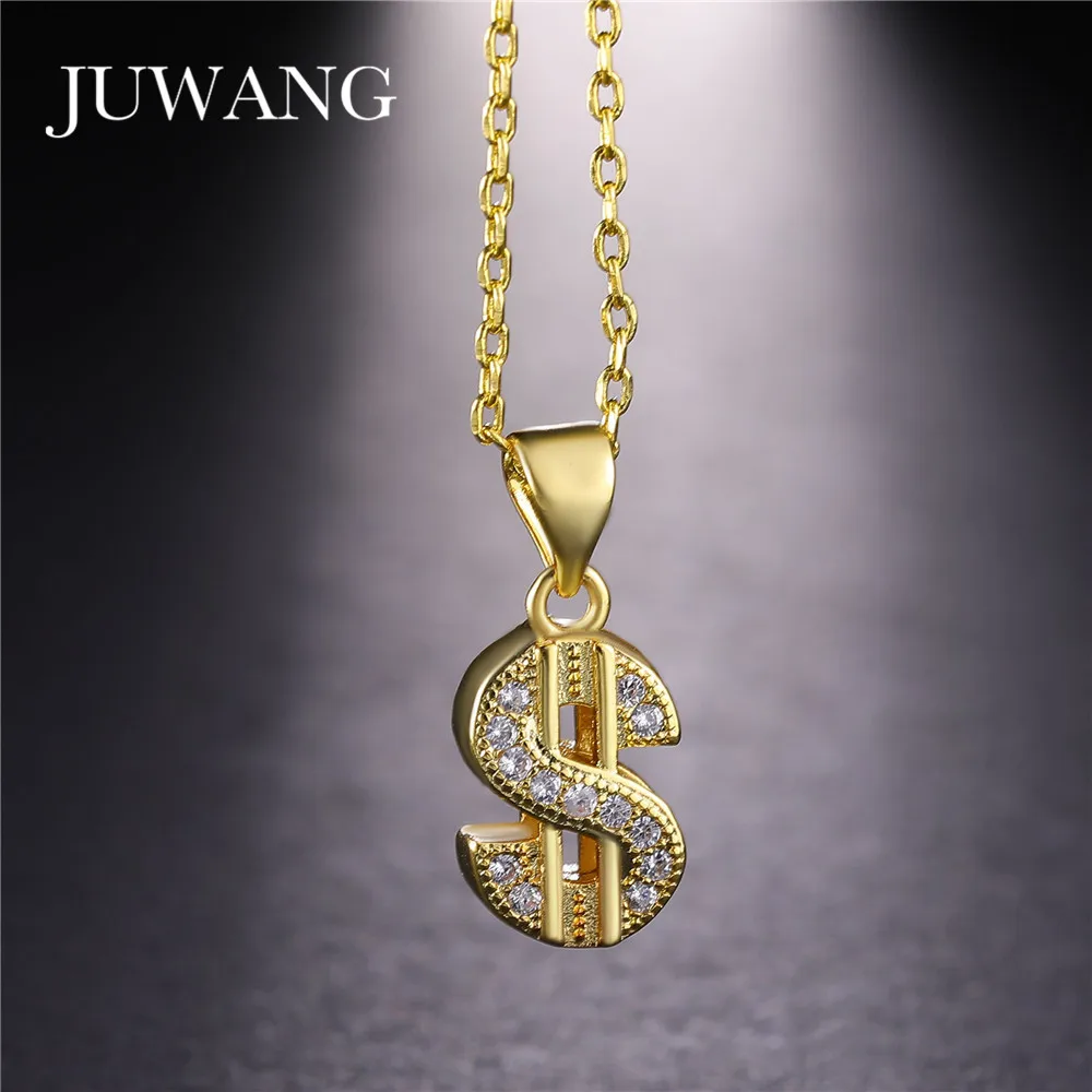 

JUWANG New Trendy Dollar Sign Charm Necklaces & Pendants AAA Cubic Zircon Gold Color Chain Necklaces For Women Jewelry Gift