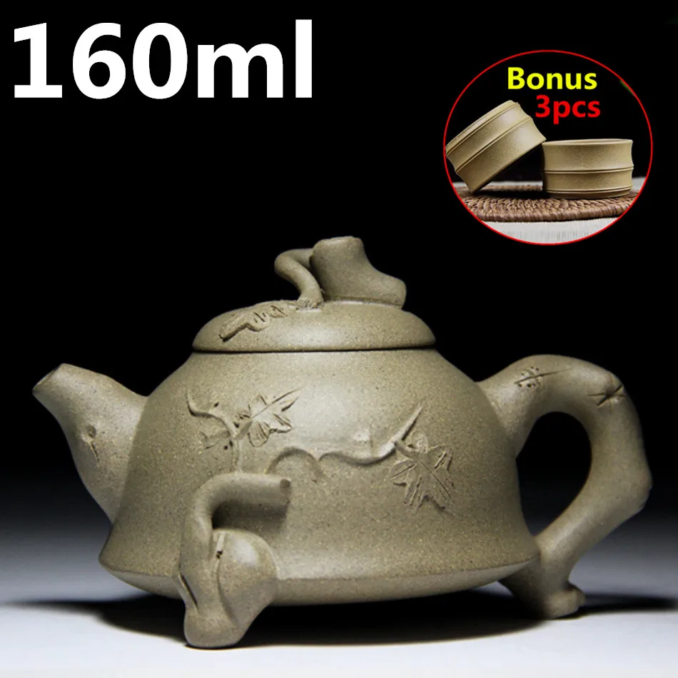 

Chinese Porcelain Teapots 160ml Yixing ZiSha Teapot Set Handmade Pots Purple Clay Tea Pot Bonus 3 Cups Kung Fu Tea Set Kettle