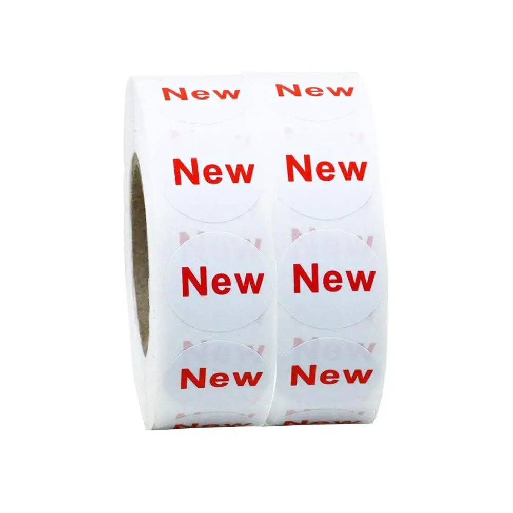 2019 New Trend 1,000 PCs New Labels 1 Inch White New Dot Stickers Red Imprinted Letters Removable Labels to Mark New Products