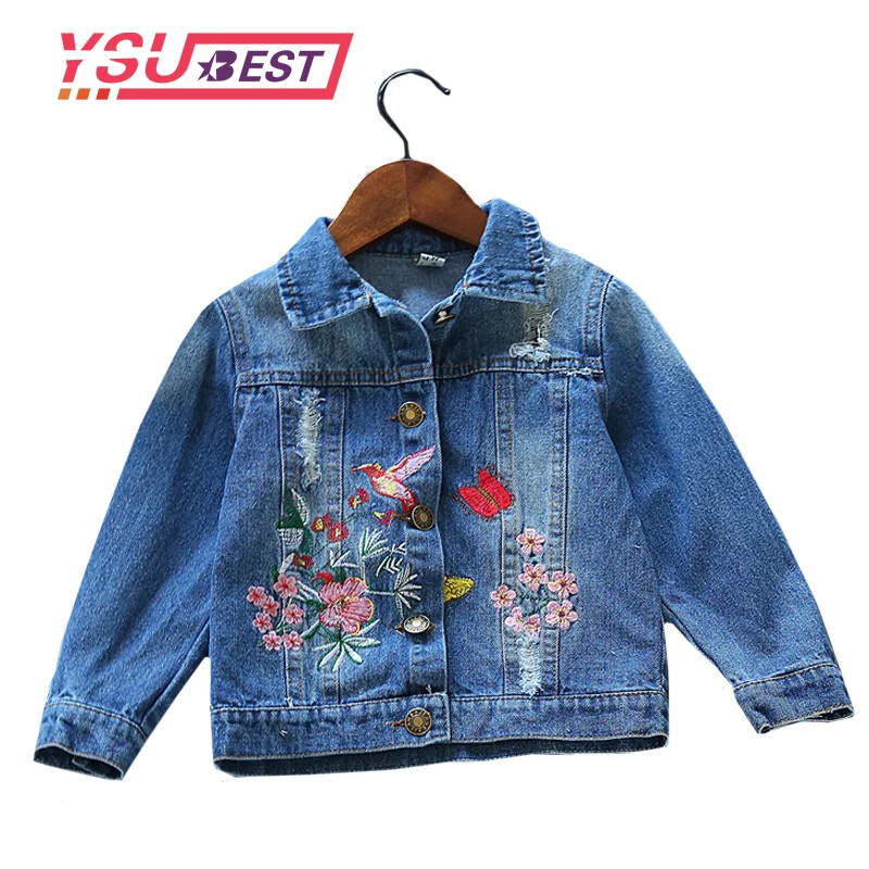 Girls Denim Jackets Coats Fashion Children Outwear Embroidery Sequins Children's Clothing Spring Autumn Kids Jean Jacket 2-7 Yrs