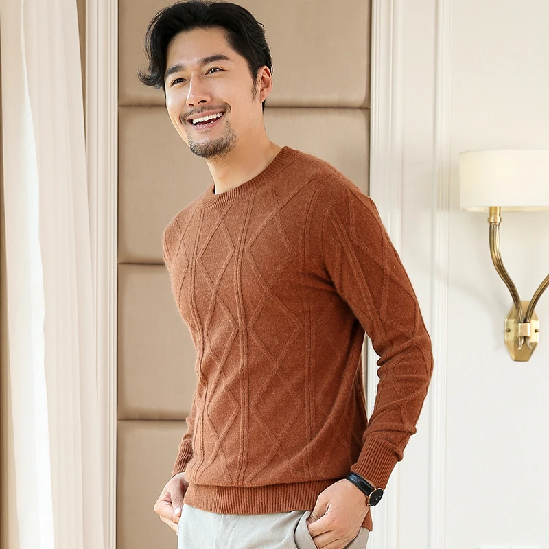 

2019 New Spring Men's Round Neck Cashmere Sweater Knit Pullover Men Fashion Wool Sweater Long Sleeve Solid Tops