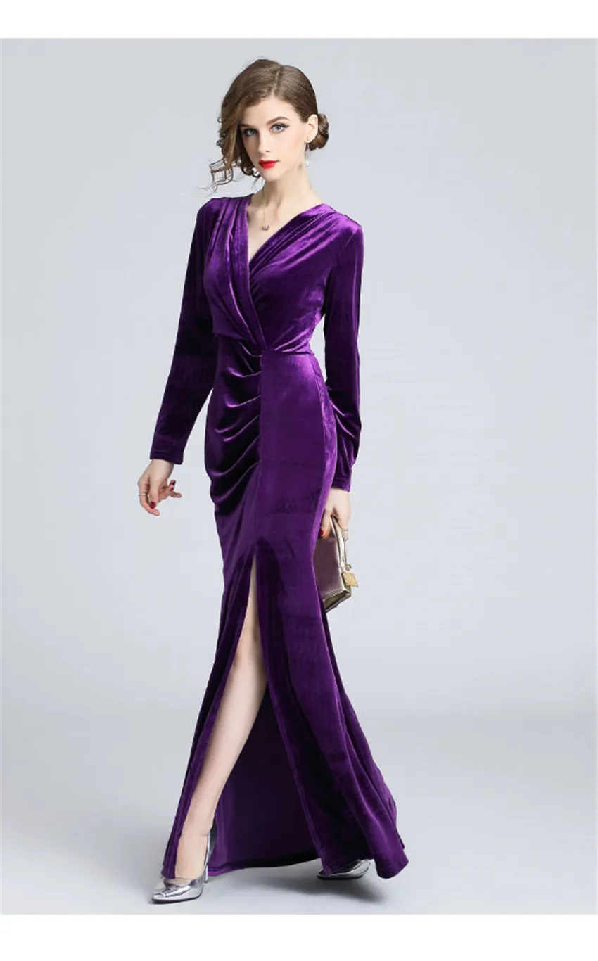 Robe Longue Femme Soiree женское платье, зимнее женское винтажное бархатное платье с длинным рукавом зеленого и красного цвета, Сексуальные вечерние платья макси