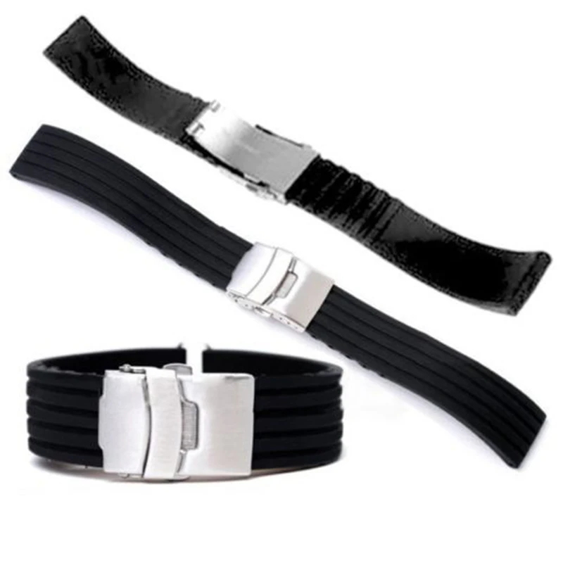 20mm 22mm reloj hombre Silicone Rubber Watch Strap Deployment Buckle Waterproof Band Sport Wrist Sweatband Watch Straps Band