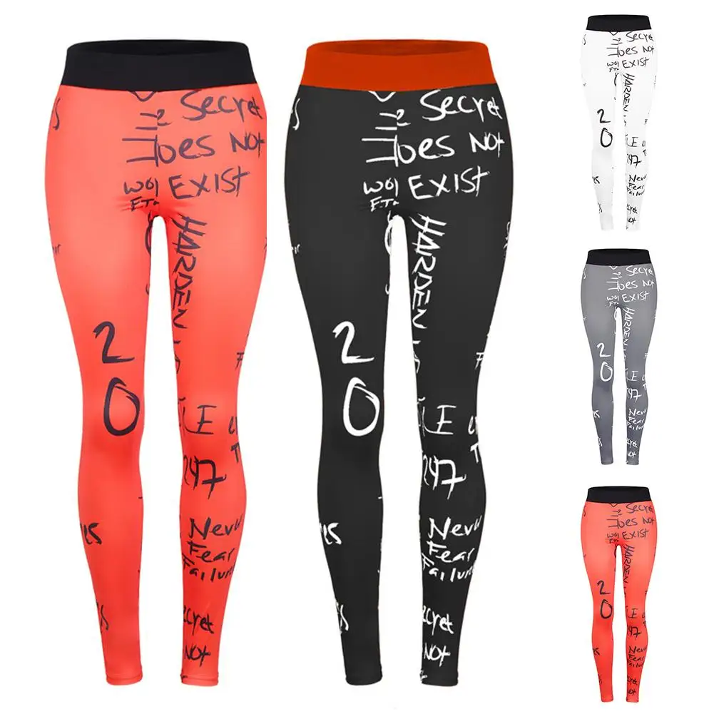 

Fashion Women Letters Print Tights Slimming Yoga Sports Leggings Elasticity Pencil Pants