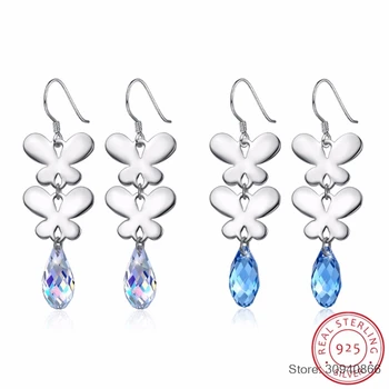 

SMTCAT Original Crystals From Beads Drop Earrings S925 Silver Butterfly Long Hanging Earrings For Women Party Gifts