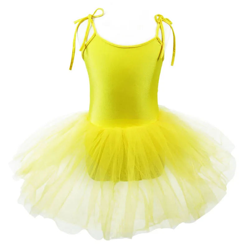 2018 Cute Ballet Tutu Dress For Children Girls Dancing Clothes Gymnastic Dress Leotards Costumes Sling Spandex Polyester 128 yellow