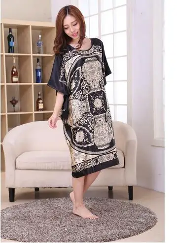 Plus Size Women Summer Lounge Robe Sexy Home Dress Rayon Nightgown Large Loose Sleepwear Bathrobe Gown S002-B