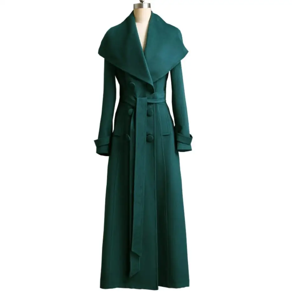 

plus size 3XL!2019 winter X- long wool coat women big lapel slim double breasted belted wool blends coat