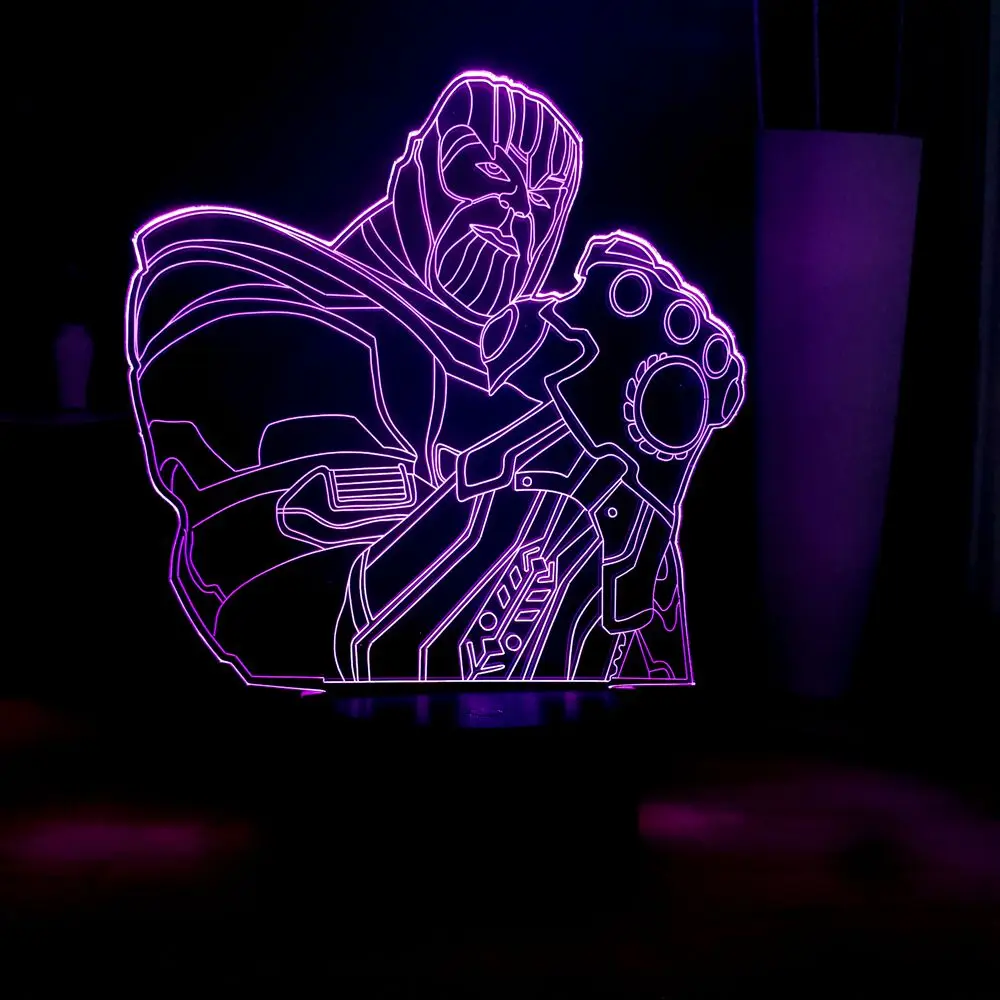 Новинка светодиодный ночник Marvel фигурка злодея Thanos USB сенсорная настольная лампа