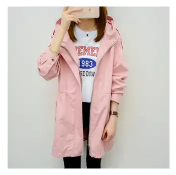 

r Women's Mid-long Korean Version 2020 Spring New Loose Cap Pure Colored Students'Spring and Autumn Outerwear