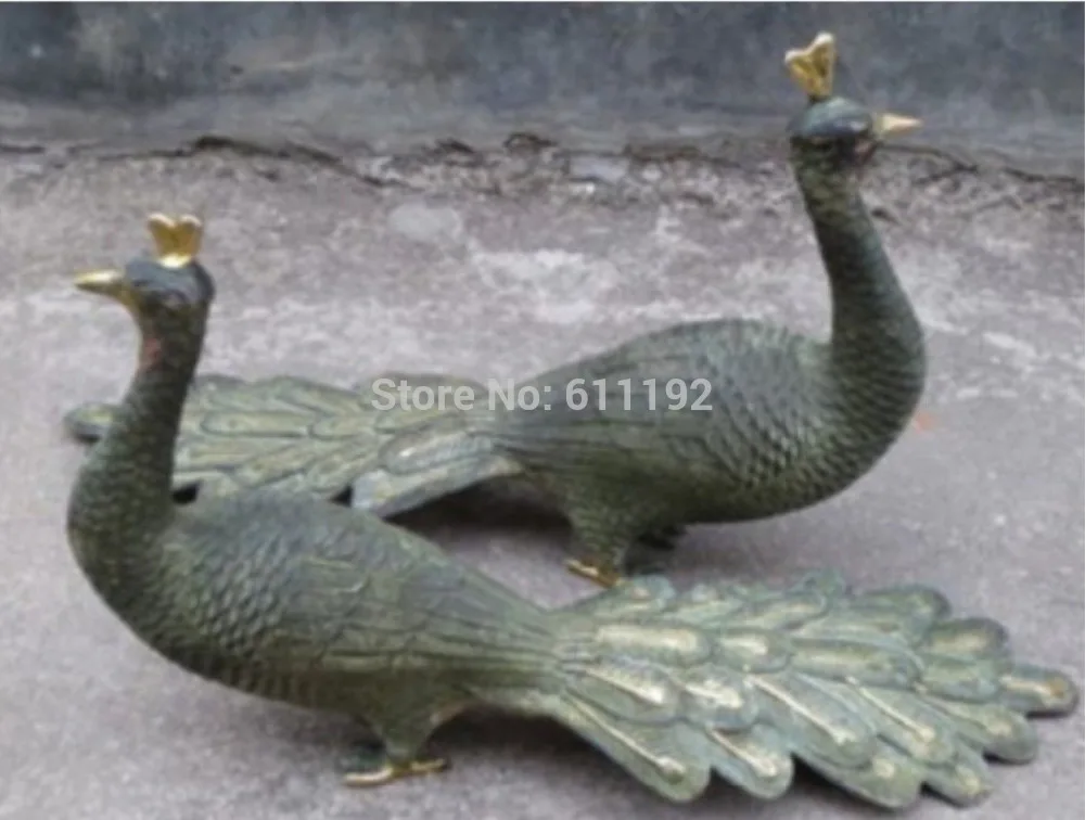 

Collectible Decorated A pair of 11.8 Inch length chinese old bronze hand Carved Peacock d Sculpture