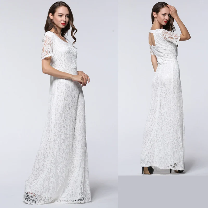 Night Elf women autumn maxi dress women long boho white lace dress 2016 sexy vintage bodycon party office dress Plus Size XL~7XL long-white-lace-dress