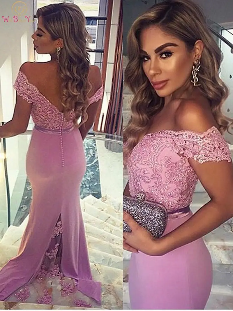 Pink Sweetheart Neck Evening Dresses 2021 Off Shoulder Mermaid Appliques Satin Long Sweep Train Elegant Formal Party Prom Gowns | Свадьбы и