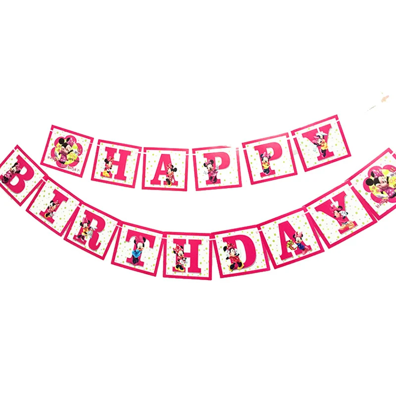 

15Pcs/set Minnie Sign Happy Birthday Banner Kids Birthday Party Garlands Banner flags Baby Shower Decoration Supplies
