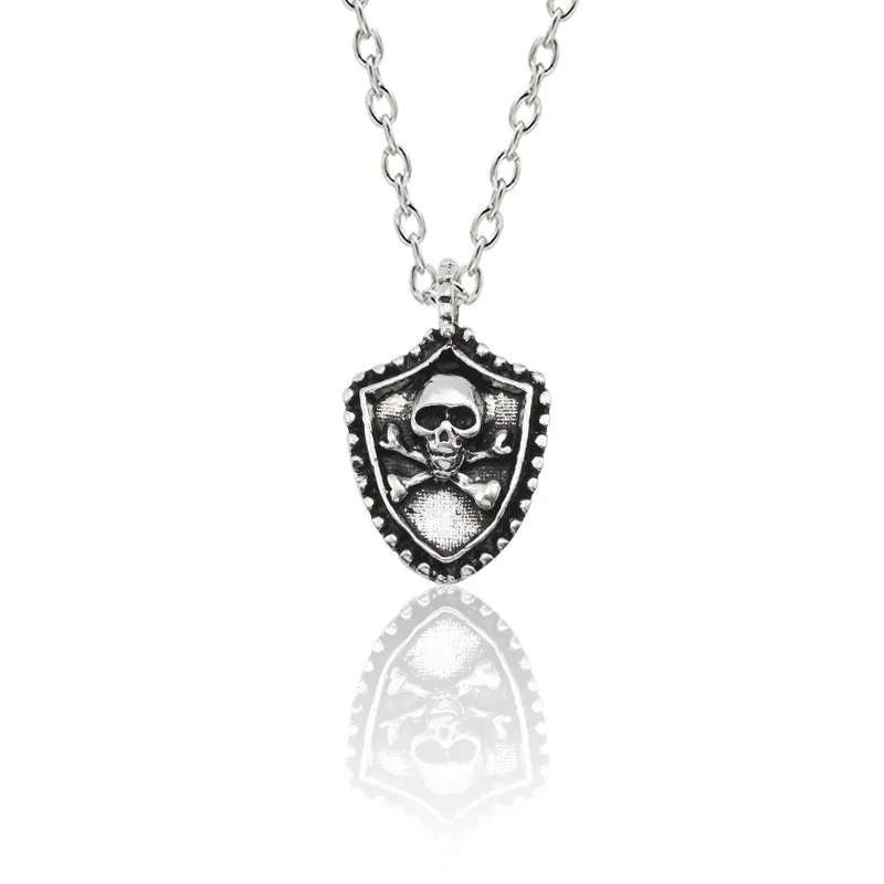 

New Gothic Skull Pendant Necklace Punk Mens Jewelry Hip Hop Shield Pirate Necklaces & Pendants For Men Vintage Silver Choker