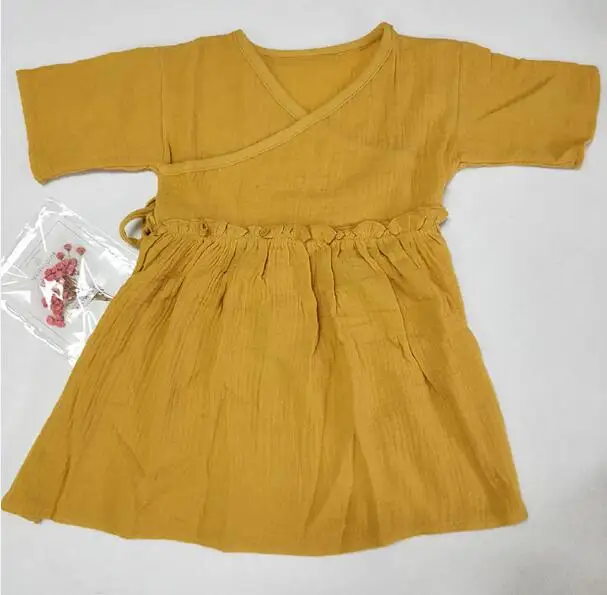 Летние платья для маленьких девочек Новинка года; летнее платье для девочек в японском стиле льняная весенняя одежда принцессы с оборками для маленьких девочек - Цвет: Цвет: желтый