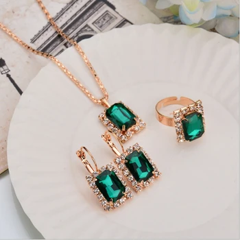

Fashion Crystal Necklace Earrings Ring Set For Women Jewelry Sets Christmas Gifts