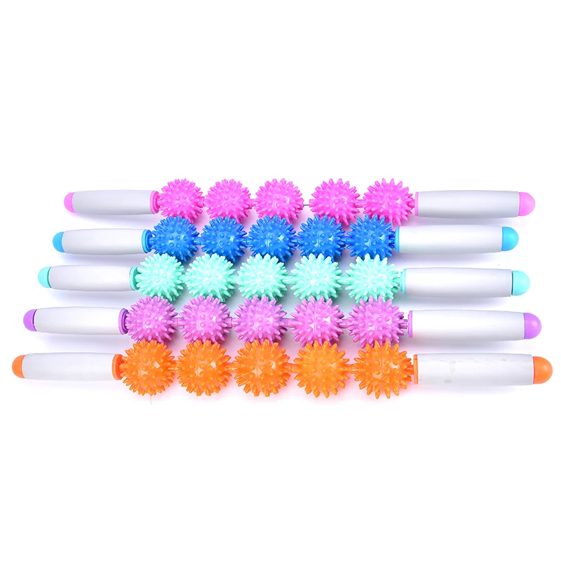 1PCS Gym Muscle Massage Roller Yoga Stick Muscle Roller Sticks with 3 Point Spiky Ball Body Massage Relax Tool