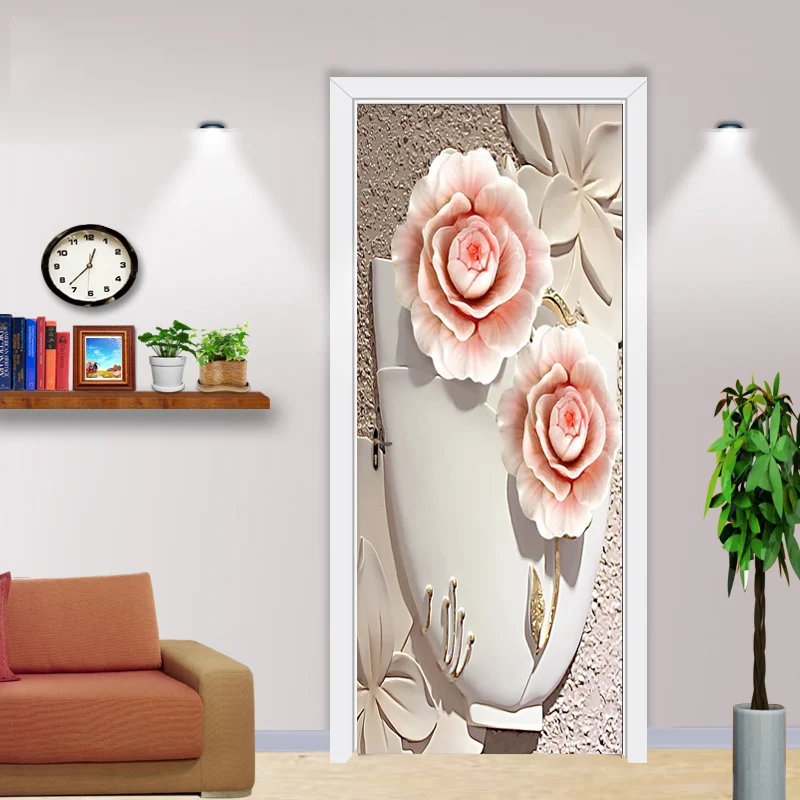 2 قطعة/مجموعة الإبداعية DIY 3D جدار الباب ملصقات الأوروبية نمط 3D تنقش إناء الزهور خلفيات غرفة المعيشة ديكور المنزل لصق