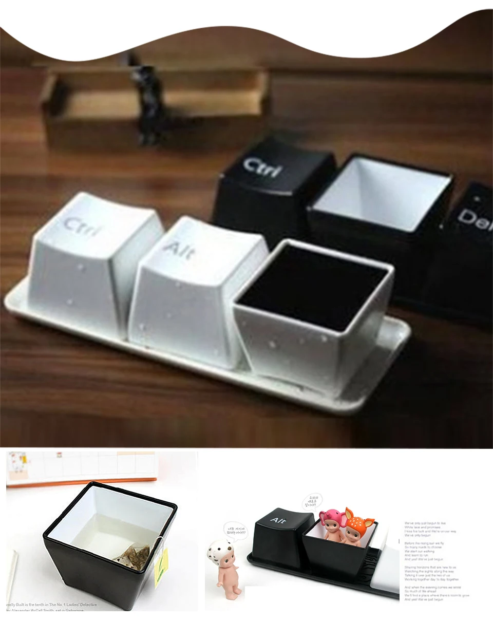 Travel Coffee Mug Creative Tea Cup Plastic Water Cups And Mugs WhiteBlack Print 3pcsSet Keyboard ButtonMilk Mug Office Custom (3)