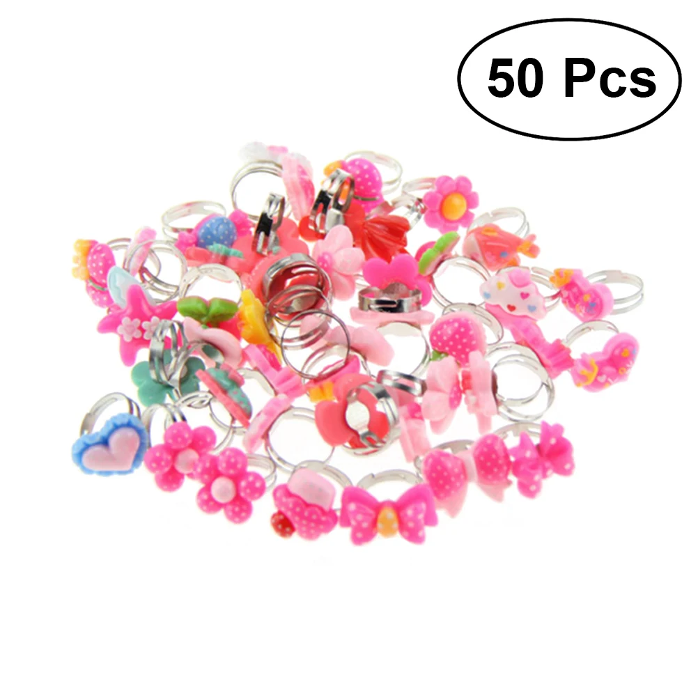 50pcs Colorful Assorted Design Plastic Rings Toys Party Supplies Favors