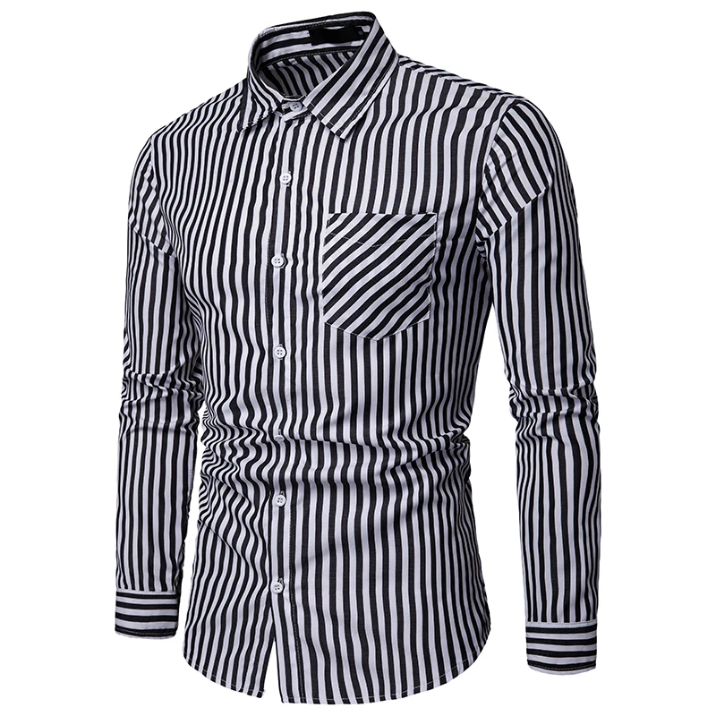 

2019 New European and American Style Men's Smart Casual Business Spring and Autumn Stripes Casual Long-sleeved Mens Shirt