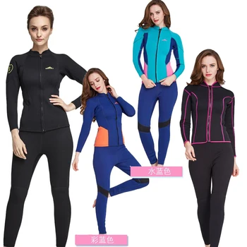 

New women's diving suit split 2mm wet suit long sleeved pants warm free diving suit snorkeling suit