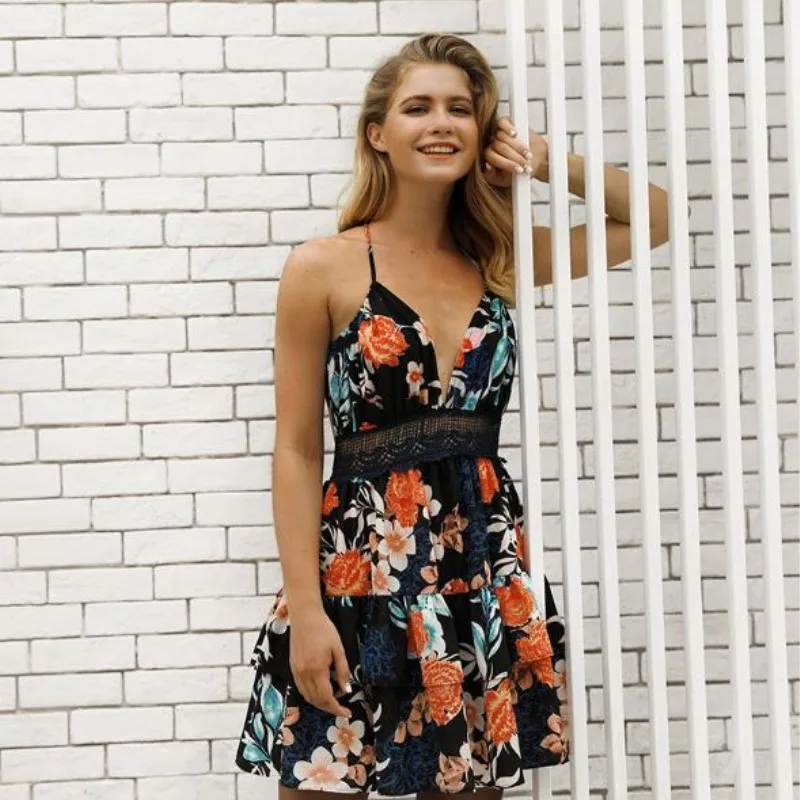 vestido playa con espalda descubierta vestidos verano 2018 ropa mujer grande vestido corto estampado floral vestido v vestidos alta calidad ofertas calientes con gratis ropa mujer casual 983023|beach