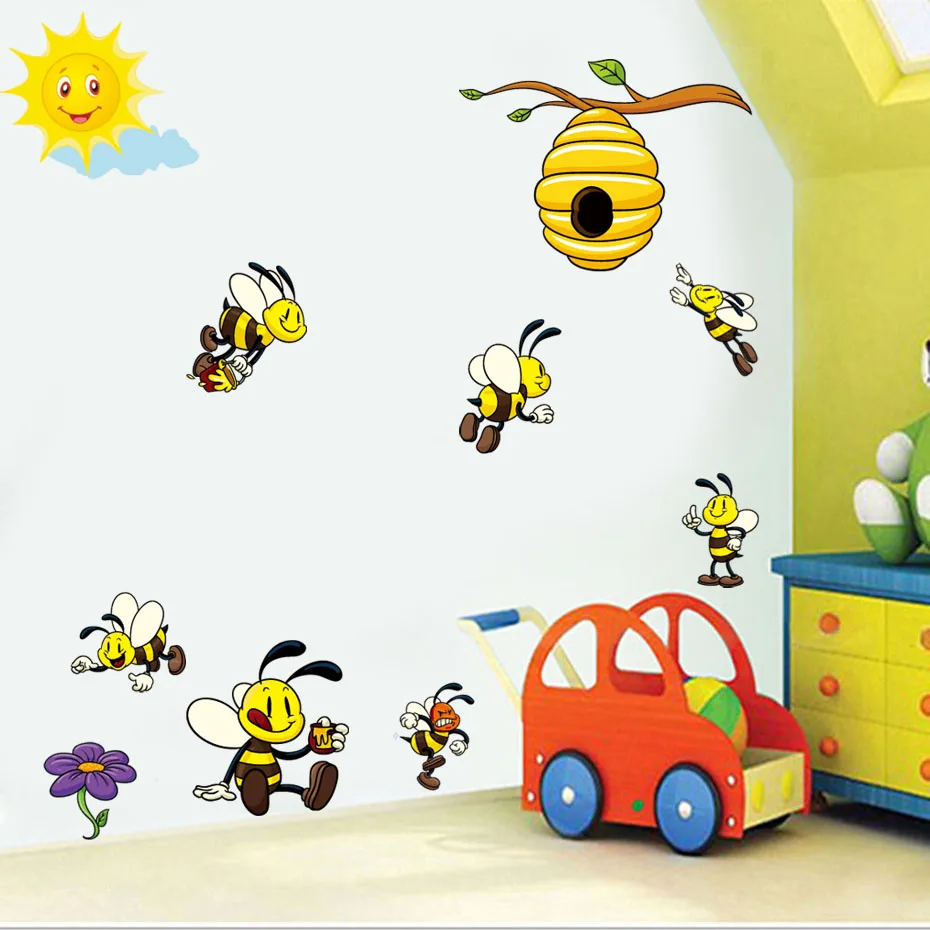 Милые занятые пчелы Коллекционирование мед наклейки на стену виниловые наклейки домашний декор для детской комнаты для детей Спальня Гостиная Фреска