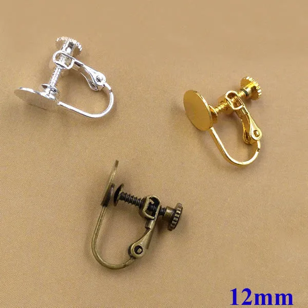 Blank Earrings Bases with 12mm Flat circle Glue Pad Clip On Screw