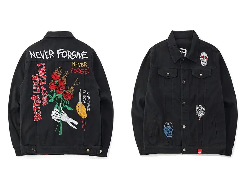 Embroidery Rose Skull Denim Jackets 1