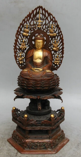 

JP S62 12" Tibet Buddhism Purple Bronze Gild Seat Shakyamuni Amitabha Buddha Statue (B0328)
