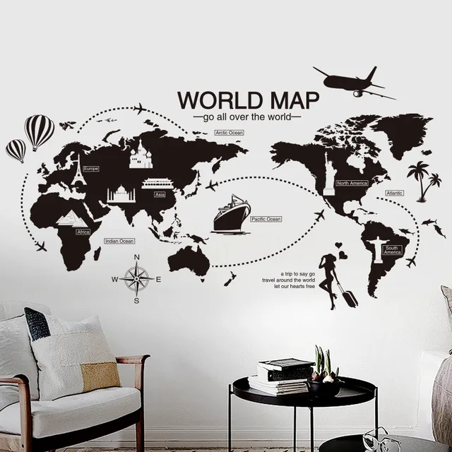 Best Price Black World Map Wall Sticker Bedroom Office Artistic Background Removable PVC Muurstickers Home Decor Kids Room Decoration Best Price Black World Map Wall Sticker Bedroom Office Artistic Background Removable PVC Muurstickers Home Decor Kids Room Decoration
