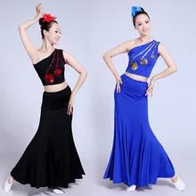 Женская танцевальная одежда для выступлений национальная танцевальная юбка+ рубашка женские костюмы Труба Русалка Лето 180-360 подол пляжная юбка комплект