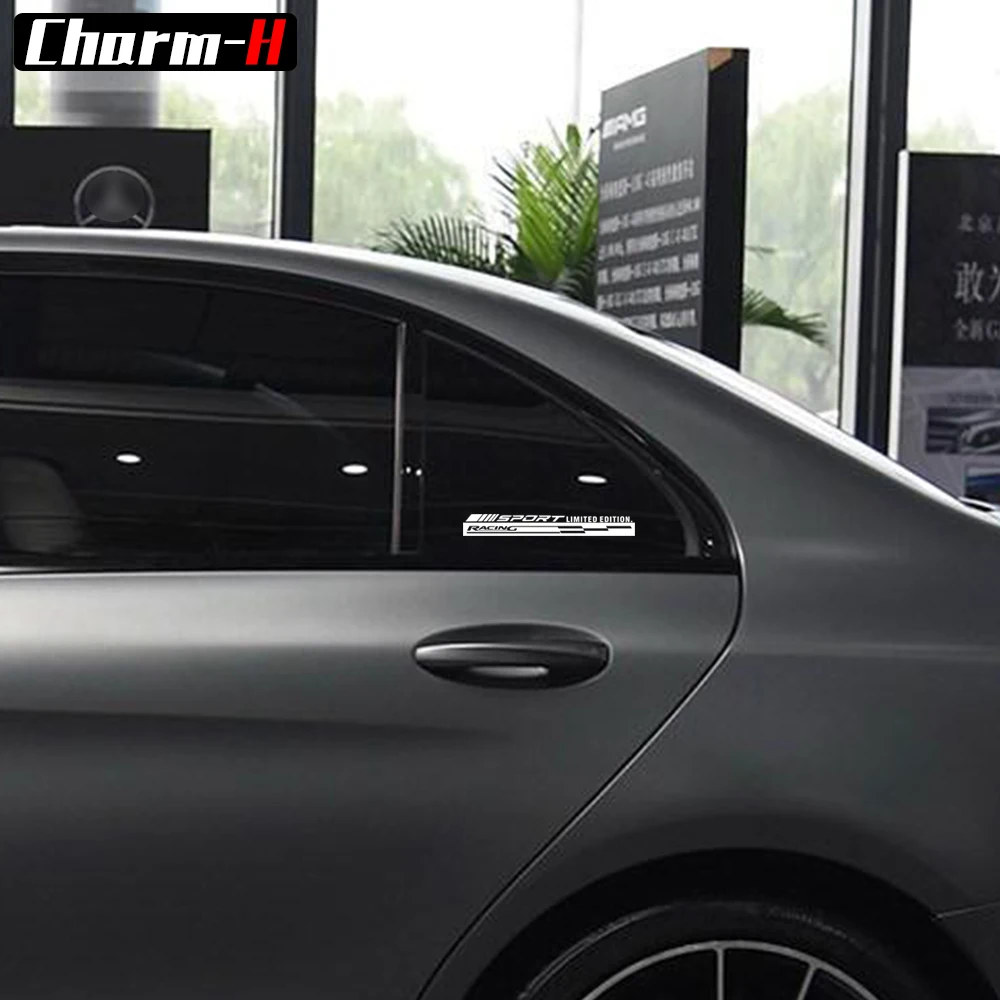 2 قطع سباق شارات عاكسة الجانب نافذة ملصقات الزجاج الرسم ل مرسيدس بنز w203 w204 w212 w211 W205 a GLA45 cla amg