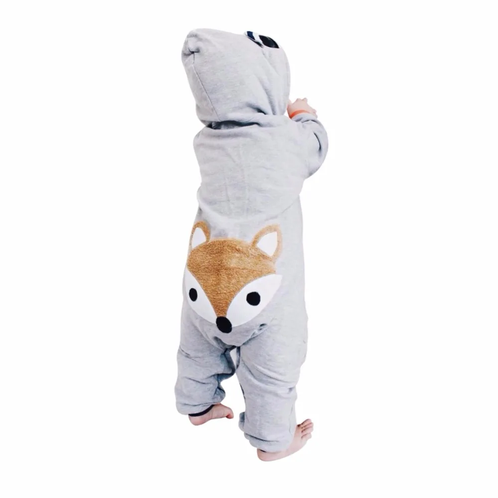 

New Cute Winter Warm Babay Girls Boys Stripe Animal Hooded Romper Fox Bebe Infant Overalls Jumpsuits 0-3T Kids Children Clothing