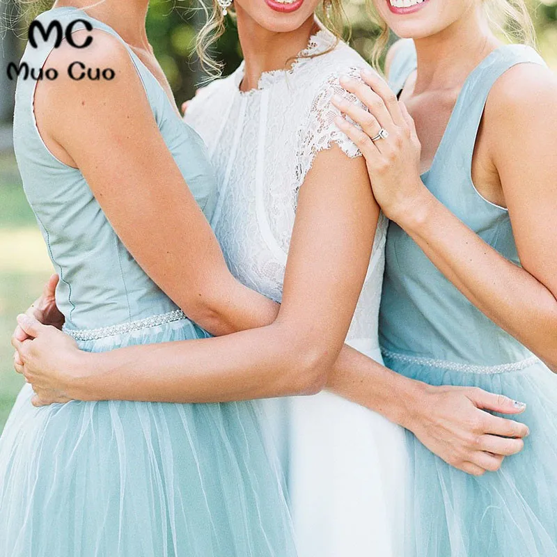 A-line Square High-Low Tulle Beaded Simple Bridesmaid Dresses5