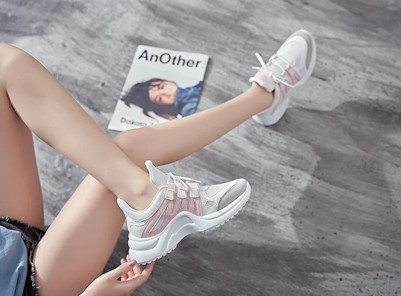 2018 New Fashion Women Casual Shoes Women Sneakers Trends Ins Female White Flats platform Spring Summer Lace Up Large size 35-43 (35)
