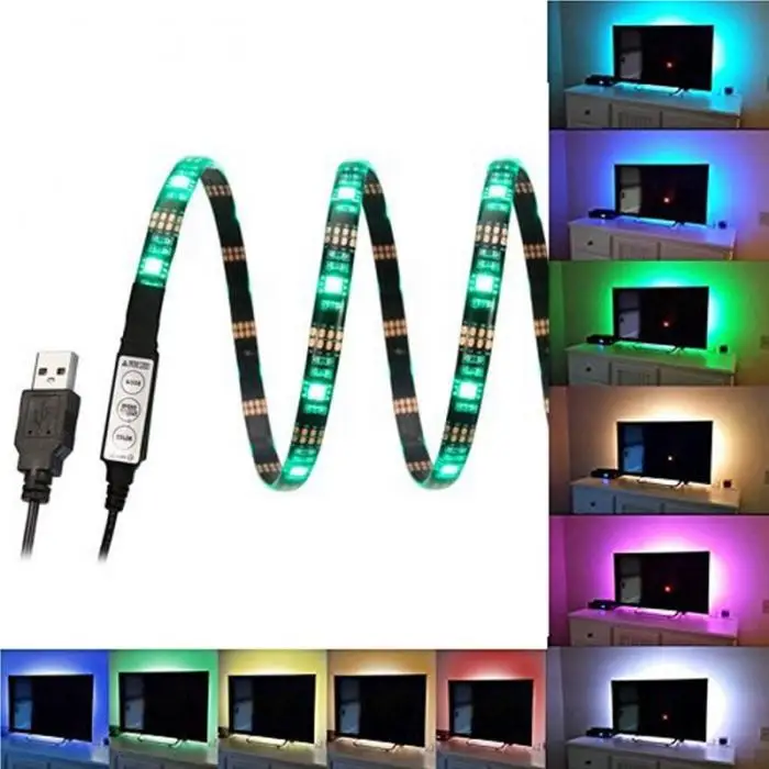 5 В в 1A дома ТЕАТР Атмосфера лампы USB Освещение Multi цвет светодио дный RGB светодиодные ленты свет для подсветка ТВ спальня гостиная