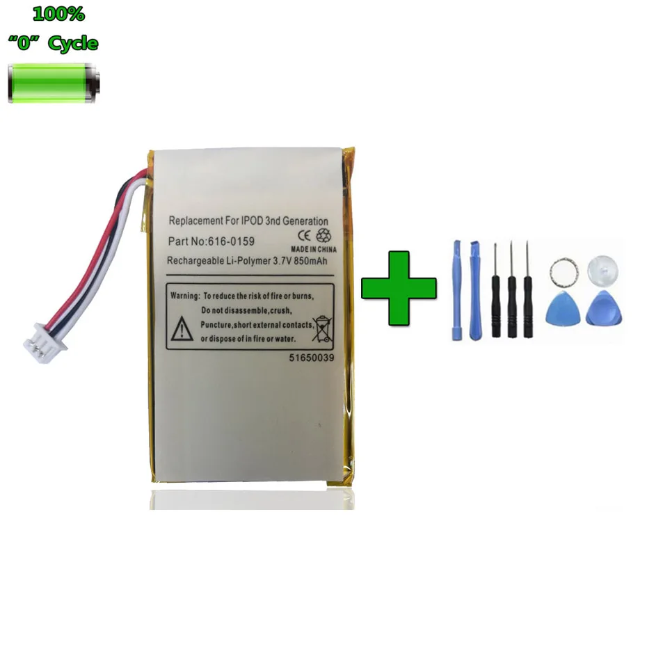 

Original Replacement 850mAh 616-0159 Battery For Apple iPod 3 3G Gen 3rd Generation A1040 Accumulator Batterie AKKU + Tools Gift