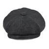 BOTVELA Tweed Wool 8 piece Black Herringbone Newsboy Cap Men Classic 8-Quarter Panel Style Flat Caps Women Beret Hat 005 ► Photo 2/6