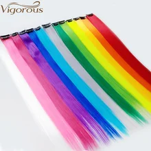 Энергичный один зажим в один кусок Синтетические длинные прямые волосы для наращивания термостойкие два тона розовый фиолетовый синий